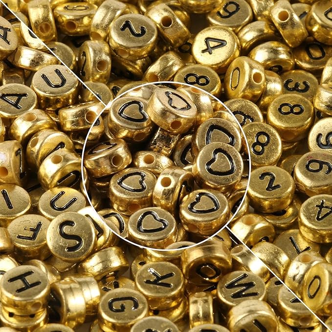 Yochus 1000pcs Gold Letter Beads for Bracelets, 4x7mm Black Alphabet A-Z Beads Friendship Bracelets Jewelry Making Kit Earring Bracelet Making Kit for Teen Gifts
