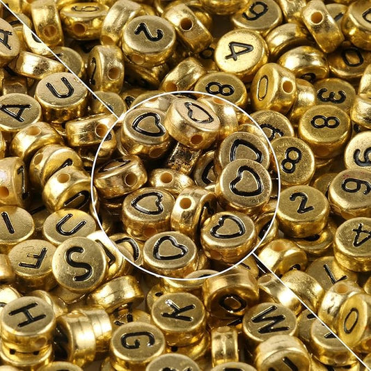Yochus 1000pcs Gold Letter Beads for Bracelets, 4x7mm Black Alphabet A-Z Beads Friendship Bracelets Jewelry Making Kit Earring Bracelet Making Kit for Teen Gifts