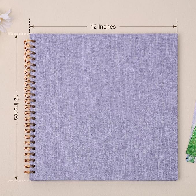 Scrapbook Photo Album 12x12 Inches 80 Pages Hardcover Kraft Paper Linen Cover Scrap Book Memory Book DIY Scrapbook Albums for Wedding Baby Boyfriend Travel Anniversary Family, Purple