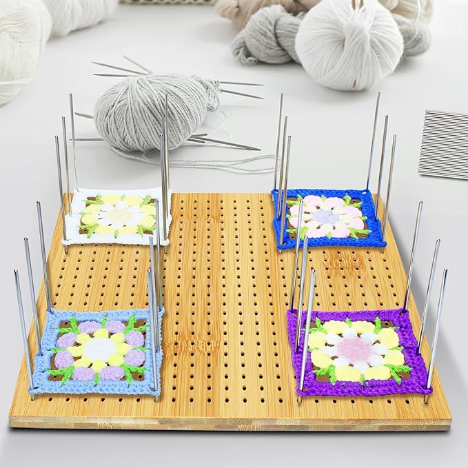 LIVSMON 13 Inch Crochet Blocking Board, Handcrafted Knitting Blocking Mat for Perfect Knitting and Granny Squares, Full Kit with 30 Stainless Steel Rod Pins, Gifts for Grandmothers, Mothers