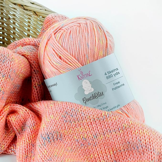 GentleBliss Soft Baby Yarn for Crocheting, 4 Skeins, 880Yds/400G, Free Patterns - Acrylic Baby Blanket Yarn for Knitting - Light Worsted 3 DK Weight - Peach Bananas