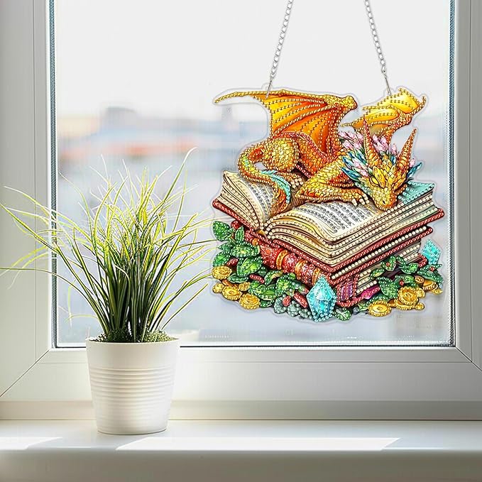 SENQAO Dragon Diamond Art Hanging Kit for Adult, Special Shaped Rhinestone, DIY Acrylic 5D Diamond Art Painting Window Pendants Home Garden Wall Hanging Kits Hanging Ornament