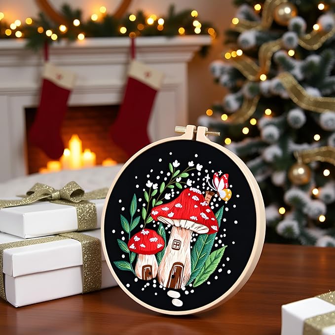 haootadiy beginner embroidery kit for adults, easy cross stitch kit for beginners and adults, full embroidery hoop kit with needles and thread included (pattern 8)
