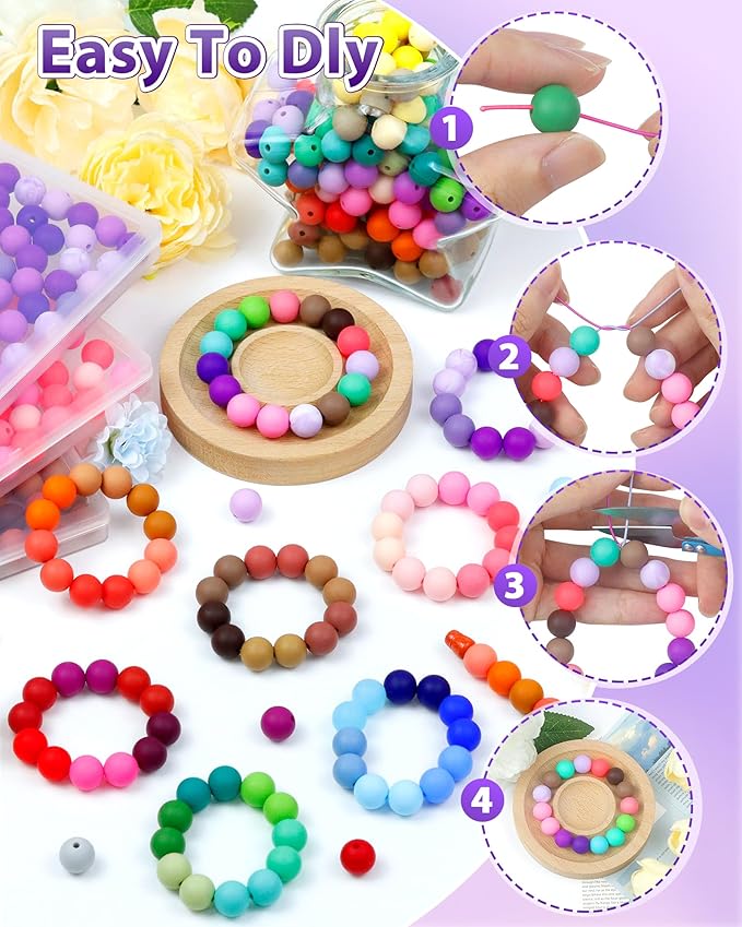160pcs fiveizero 12mm silicone beads for keychain making, purple mixed 6 colors round silicone bead bulk for pens, rubber beads for bracelets and diy crafts