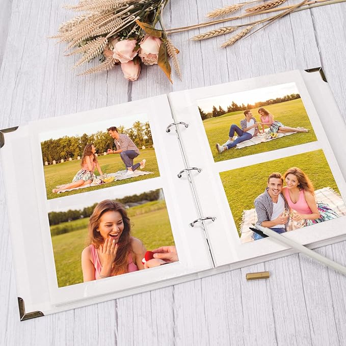 Vienrose Photo Album Self Adhesive 60 Pages Hardcover with DIY Scrapbooking Kit 3 Rings Paper Scrapbook for Lover Friends Kids Wedding Black