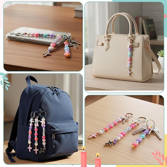 WATINC DIY Keychain Making Crafts Kits - Adjustable Letter Alphabet Beads Strings Keychain Flower Star Bow Beads Bulk, Bag Charms with Key Ring Supplies Jewelry Accessories Making Kit (2826PCS)