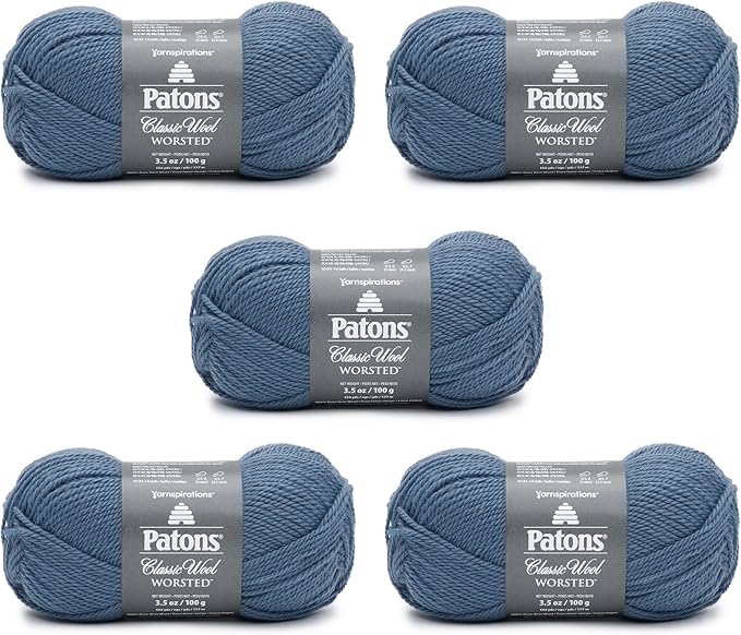 Patons Classic Wool Country Blue Yarn - 5 Pack of 3.5oz/100g - Wool - 4 Medium - 210 Yards - Knitting/Crochet