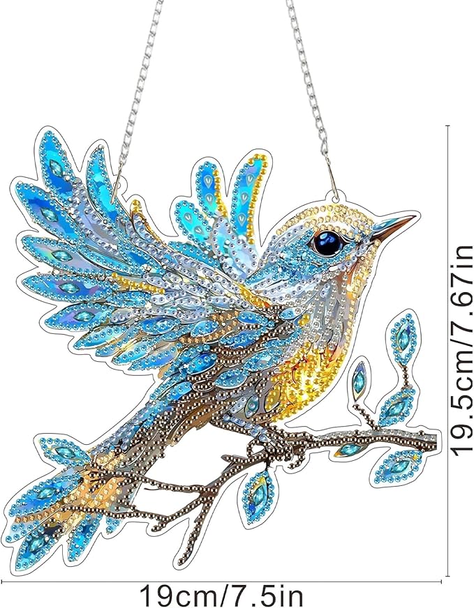 SENQAO Hummingbird Diamond Art Hanging Kits for Adults Kids, Acrylic Diamonds Painting Pendant Board Kit Bird, Diamond Art Painting Window Pendants Home Garden Wall Hanging Kits Hanging Ornament