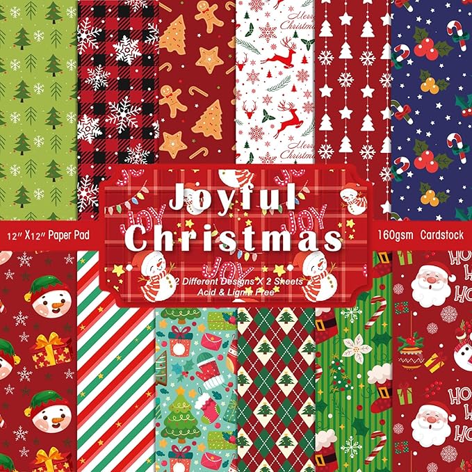 YASMEN Christmas Scrapbook Paper Pad, 12x12 Double-Sided Designer Paper Pads for Card Making, Journals, Planner, DIY Envelopes, Greeting Cards, Decorative Art Craft -24 Sheets