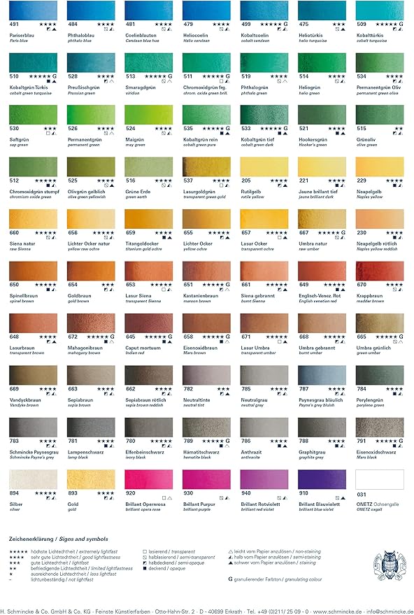 Schmincke - HORADAM® AQUARELL Premium Color Box with 47 Colors, ONetz and Porcelain Palette, 74548097, Wooden Box, Painting Set, Finest Watercolors, 47 x 1/2 Pans