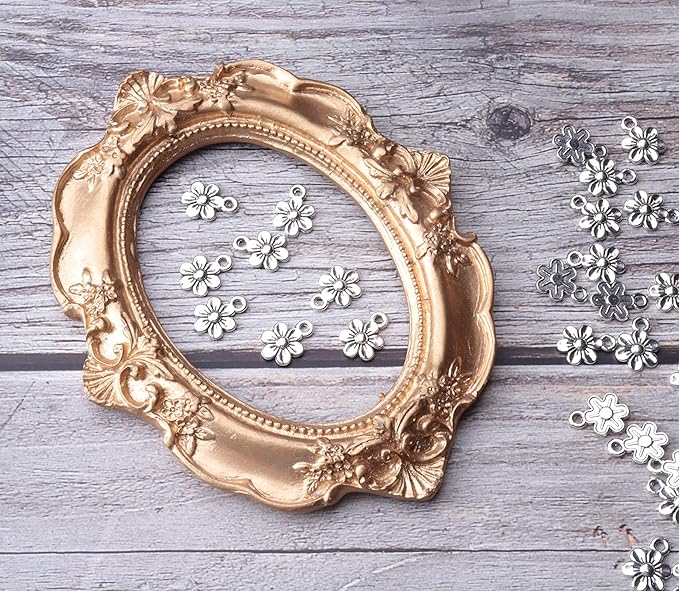 Ruwado 50 Pcs Little Flowers Charms Metal Vintage Cute Vintage Small Flower Pendants for Jewelry Making Kit Bracelet Necklace DIY Making Crafting Project Accessories Supplies (Silver)