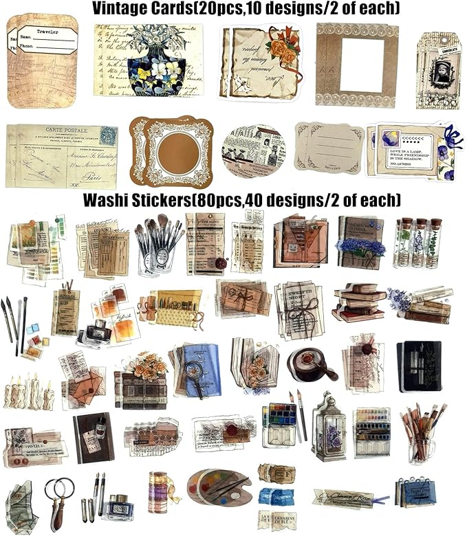 Esweny 260PCS Vintage Journaling Scrapbooking Supplies Scrapbook Sticker Paper Ephemera Pack for Junk Journal Planners Collage Craft Notebooks Album (Pen Ink and Letter)