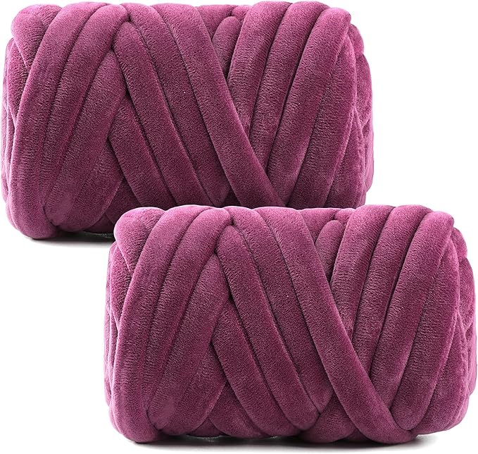 Chunky Yarn for Hand Knitting & Arm Knitting - 2-Pack Value Bundle (1.32lb Total) of Super Bulky Velvet Chenille Tube Yarn for Larger DIY Projects | No-Tool, Machine Washable, Vermilion