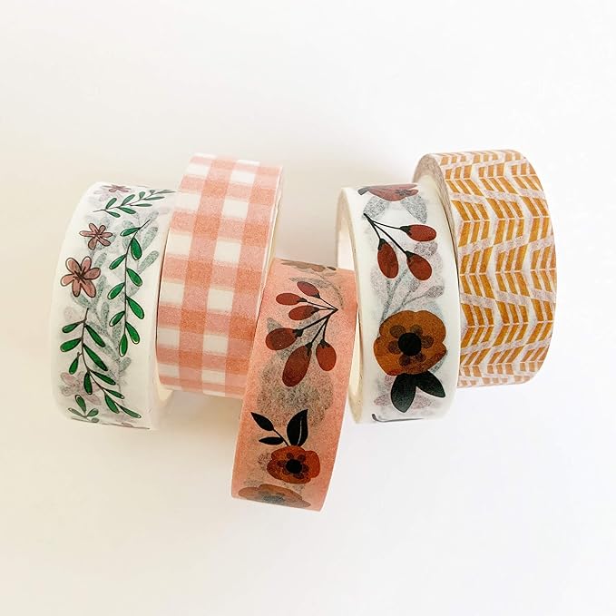 zynshe washi tape set of 16 rolls of 15 mm wide cute decorative washi tape for journaling, scrapbook, washy crafts, bullet journals, planners, diy décor, gift wrapping, craft supplies (meadow)