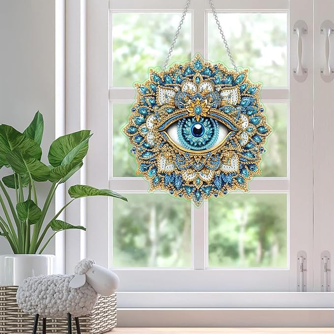 SKRYUIE Eye Hanging Diamond Art Kits for Adults Pendant Suncatcher, Special Shaped Crystal DIY Pearl Diamond Painting Kit, Gift for Mother Spring Summer Window Wreath Decor 7.88 x 7.88 Inch D1