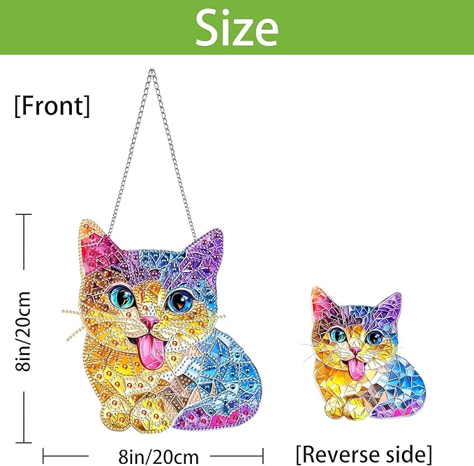 Wergund 5D DIY Cat Diamond Art Hanging Kits, Hanging Diamond Art Animal, Acrylic Special Shaped Rhinestone, Window Hanging Pendants for Home Wall Garden Front Door Outdoor Decor Gift(Cat)