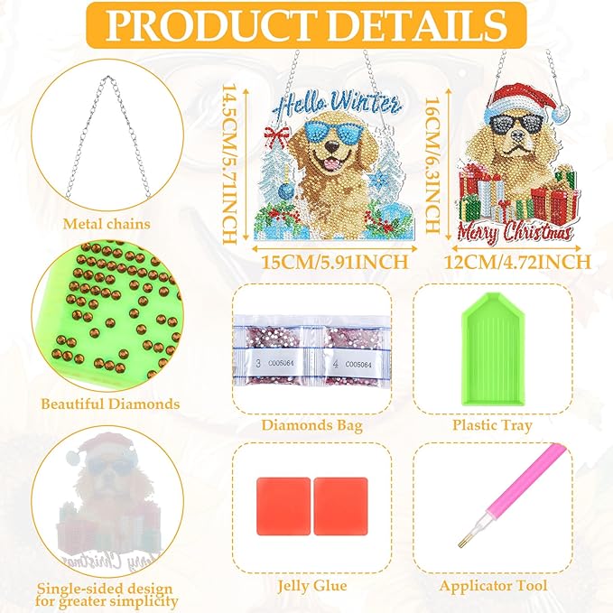 Cinnvoice 12 Pcs Seasonal Diamond Art Wreath Kits Holiday 5d DIY Diamond Art Hanging Signs Winter Spring Ornaments for Wall Door Decoration(Dog)