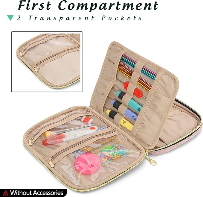 Yarwo Crochet Hook Case, Travel Organizer Holder for Crochet Hooks, Circular Knitting Needles, Knitting Needles (up to 8") and Other Supplies, Dusty Rose (Bag Only, Patented Design)