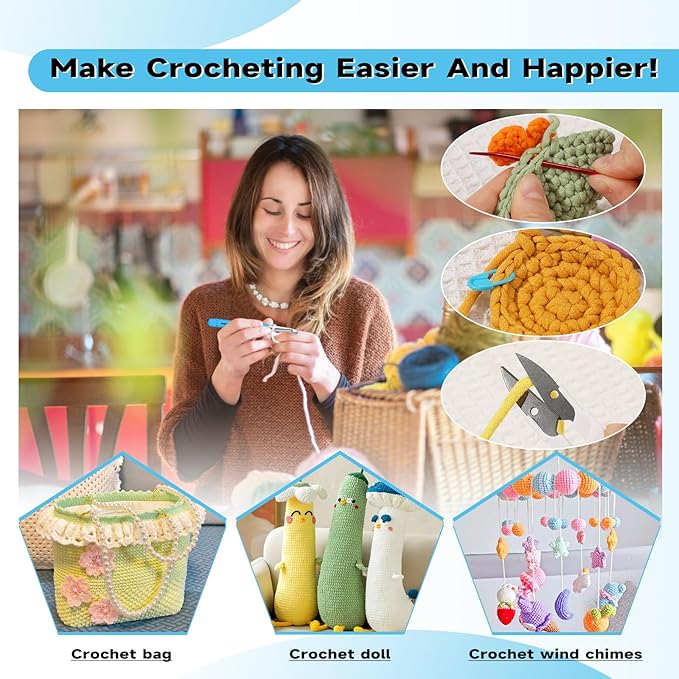 Mayboos 9 Sizes Crochet Hook Set, 34 Pack Crochet Hooks Yarn Needle Kits Knitting Needles with Ergonomic Handles for Crocheters Beginners 2.0mm~6.0mm