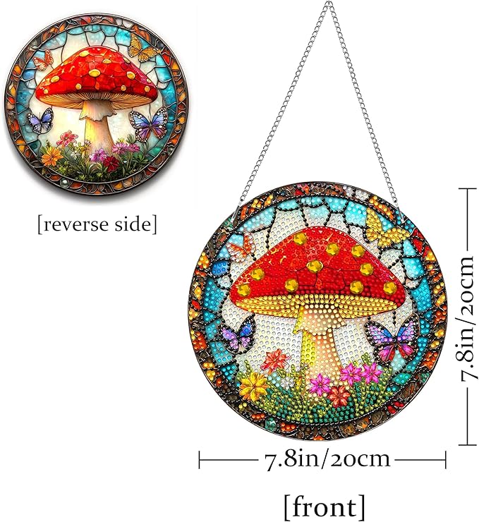 Pavemlo Hanging Diamond Art Kits for Adults Mushroom – 8x8 Inch Double-Sided Acrylic Board DIY Crystal Diamond Suncatcher Pendant, Sparkling Home Wall or Window Decoration Handmade Gift