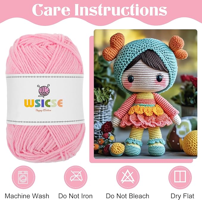 4 PCS Crochet Yarn, 560 Yard Soft Yarn for Crocheting Assorted Colors Fluffy Yarn for Hand Knitting Easter Decorations Gifts 1 Skein/140 Yard-Pink