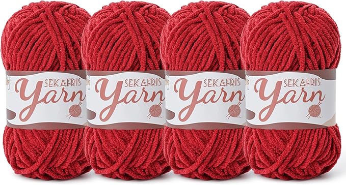 4 Pack Fluffy Velvet Yarn for Crocheting，Baby Blanket Yarn for Crocheting Soft，200g(262.4yds) Amigurumi Yarns，Plush Chenille Crochet Yarns，Puzzle Yarn for Crochet Weaving Craft(4 Burgundy)