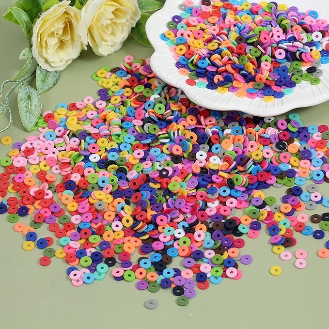 28 Colors 3500 Pcs Clay Beads Kit for Bracelets Making, Flat Round Polymer Spacer heishi Clay Beads for Craft and Jewelry Making