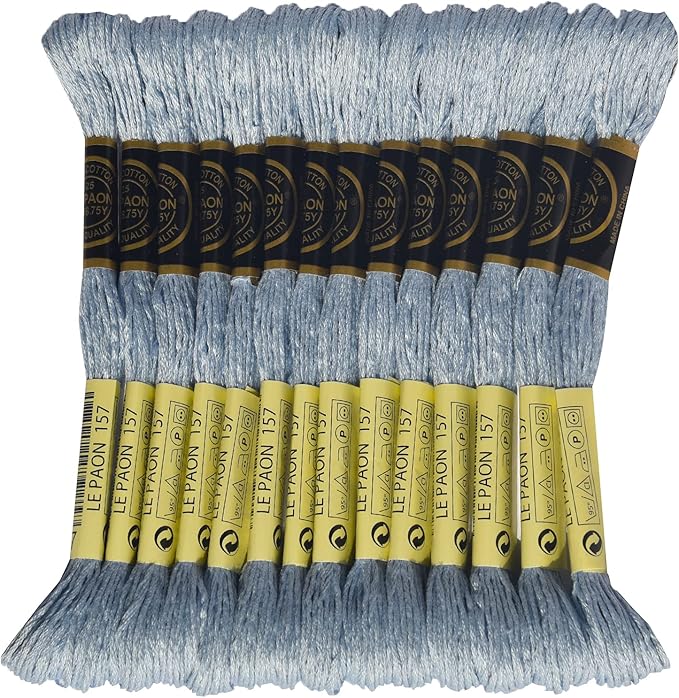 LE PAON Embroidery Floss, 14-Pack Six Strands 100% Long Staple Cotton Embroidery Thread, 8.7-Yard，Color Number：157, Very Light Cornflower Blue