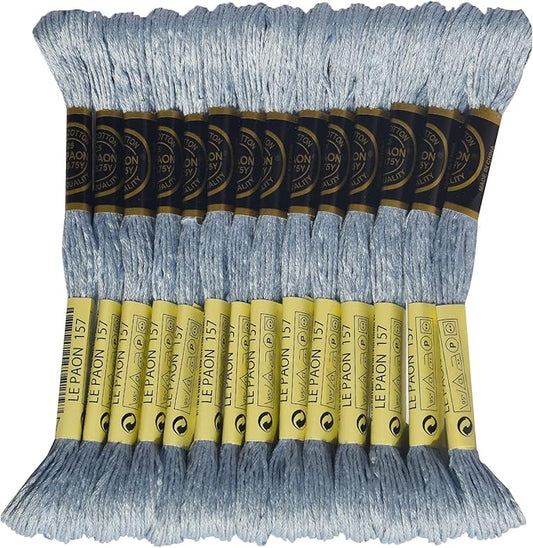 LE PAON Embroidery Floss, 14-Pack Six Strands 100% Long Staple Cotton Embroidery Thread, 8.7-Yard，Color Number：157, Very Light Cornflower Blue