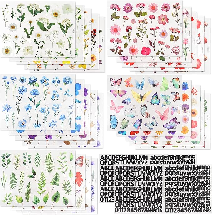 500Pcs Natural Flower Stickers with 260Pcs Letter Stickers,Self-Adhesive Flower Sticker for Scrapbooking Supplies Junk Journal Bullet Journal Planner Laptop