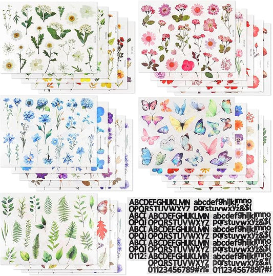 500Pcs Natural Flower Stickers with 260Pcs Letter Stickers,Self-Adhesive Flower Sticker for Scrapbooking Supplies Junk Journal Bullet Journal Planner Laptop