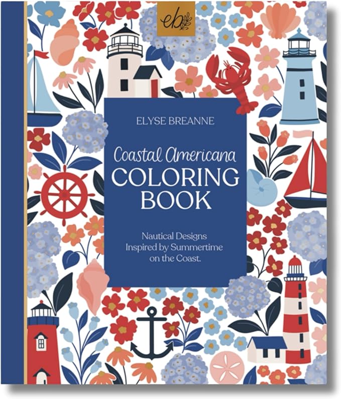Elyse Breanne Design | Coastal Americana Coloring Book | 40 Pages | 8.5x10 inches | Coastal Coloring Pages