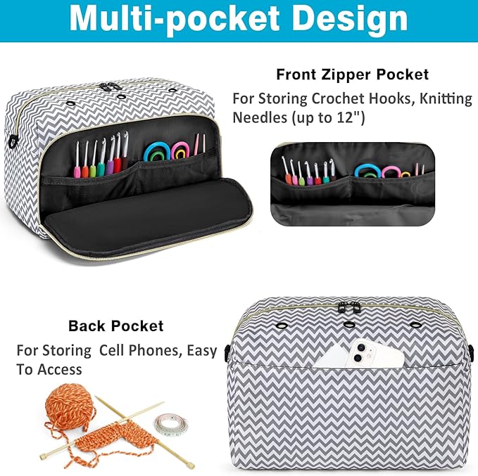 IBFUN Crochet Yarn Knitting Bag 2 Pcs Yarn Storage Organizer Crocheting Bags for Beginners with Shoulder Strap for Knit Accessories Needles Hooks
