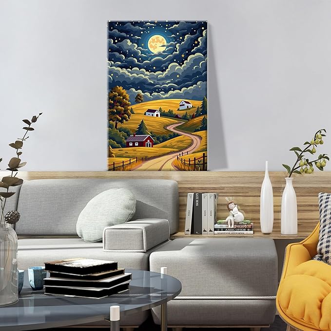 ATDMS Paint by Numbers Kit for Adults with Frame Landscape Paint by Number with Easel Moon Adult Paint by Number Kits Framed Canvas DIY Mountain Acrylic Oil Painting kits for Home Wall Decor 8x12 Inch