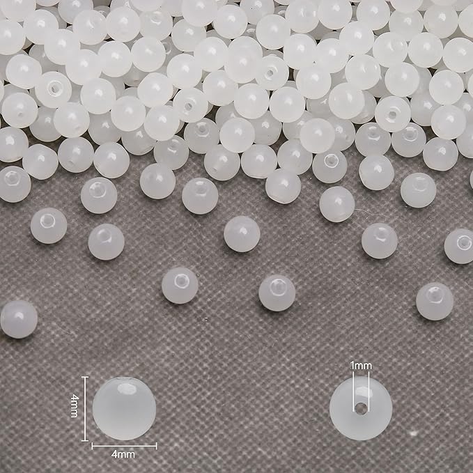 400PCs 4mm White Jade Glass Beads Bulk, Round Smooth Hole Glass Crystal Beads for Jewelry Making, DIY Bracelets, Necklaces, Bag Charms, Keychains and Craft Projects