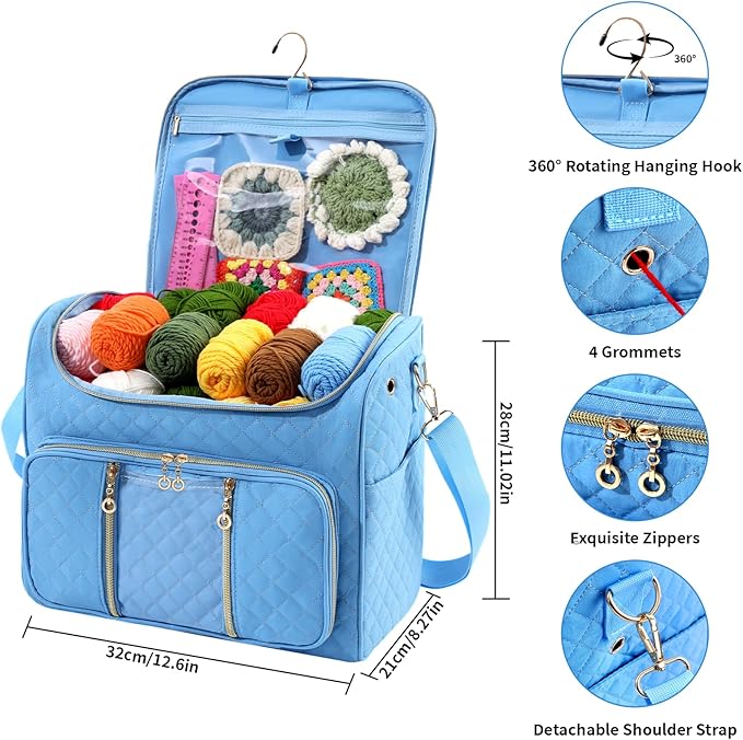 knitting bag- Crochet bags for on the go,yarn storage organizer, perfect for knitting and crochet accessories（Sky blue）