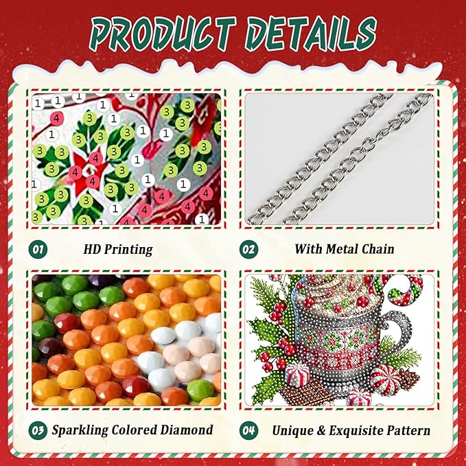 EMIEAUFG Christmas Diamond Art Hanging Kit for Adult, Xmas Candy Cup Diamond Art Pendants, Double Sided Acrylic & 5D Special Shaped Rhinestone, Christmas DIY Ornament for Window Home Wall Decor