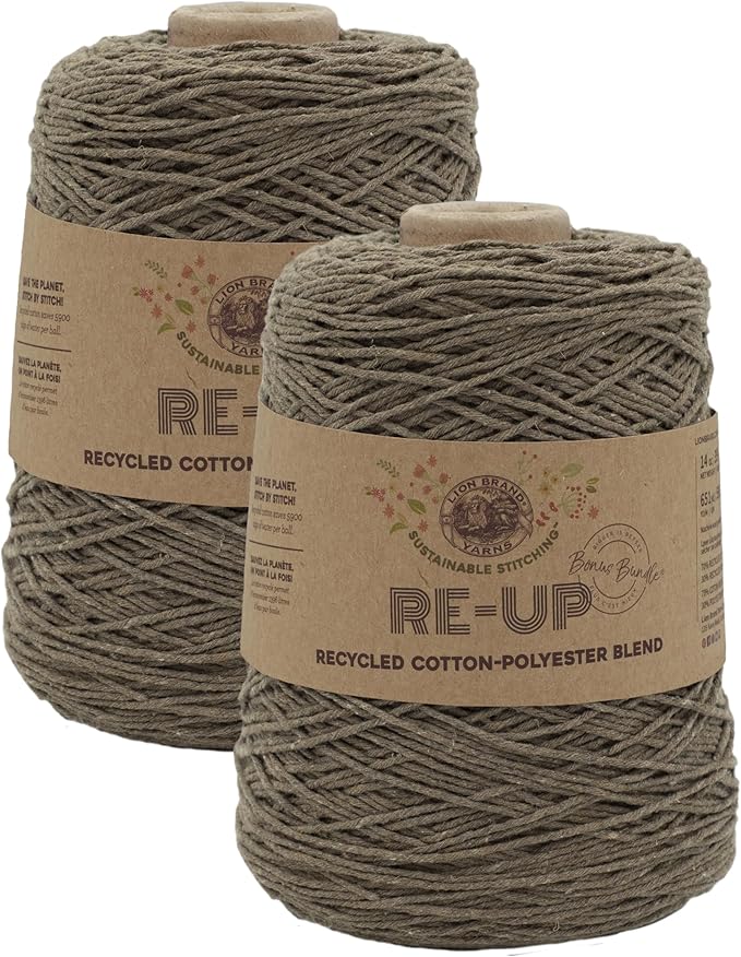 Lion Brand Yarn Re-Up Bonus Bundle Cotton Blend Yarn for Knitting and Crochet, Portobello, 2 Pack