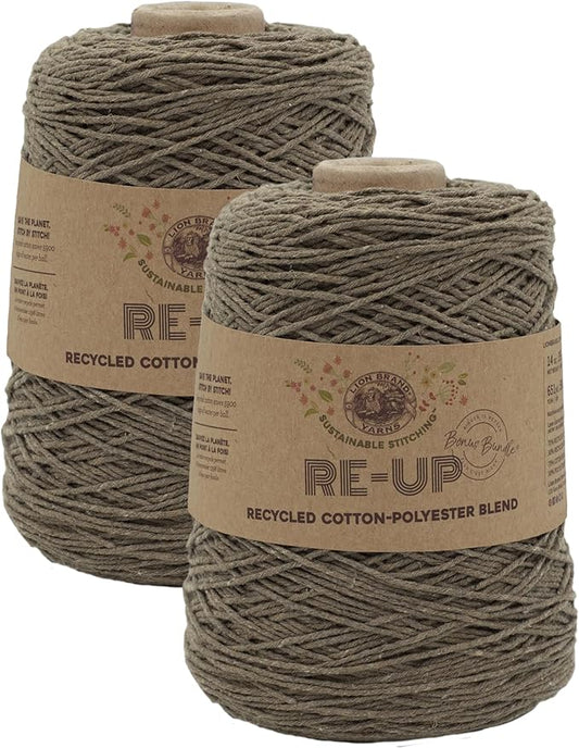 Lion Brand Yarn Re-Up Bonus Bundle Cotton Blend Yarn for Knitting and Crochet, Portobello, 2 Pack