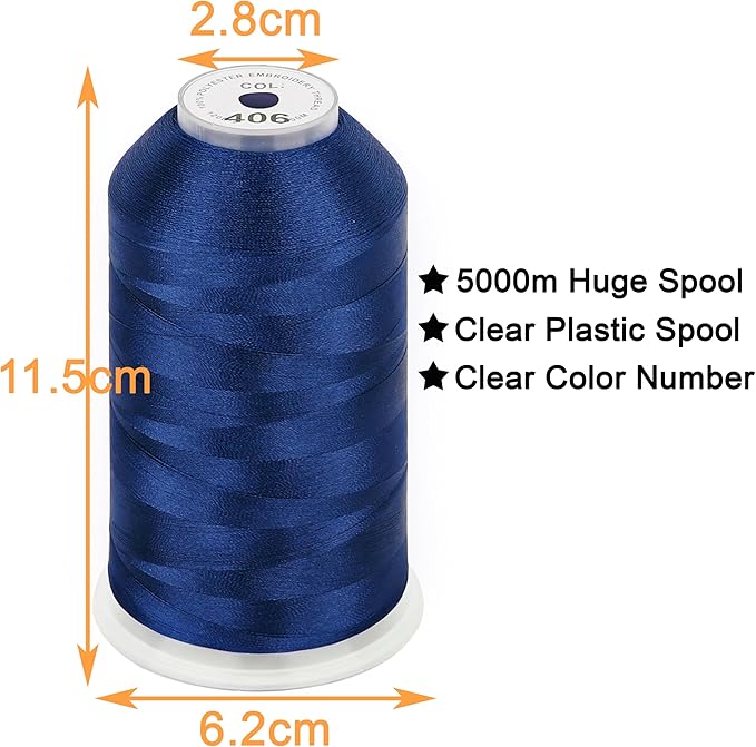 New brothread - Single Huge Spool 5000M Each Polyester Embroidery Machine Thread 40WT for Commercial and Domestic Machines - Ultra Marine