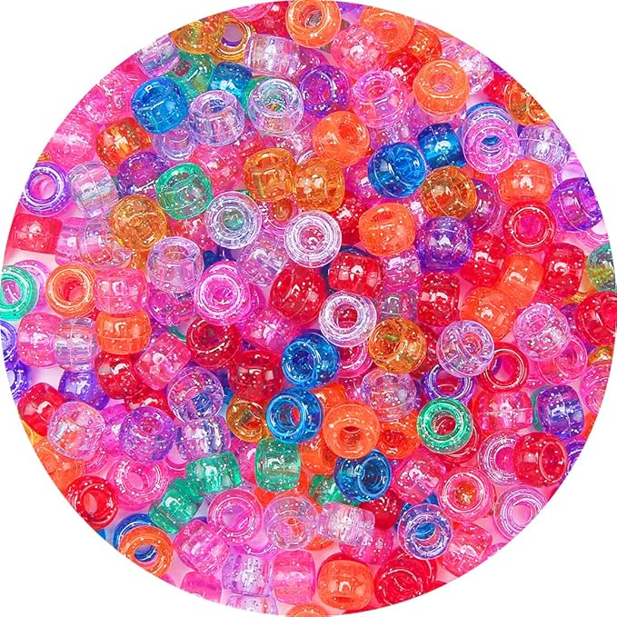 1000 pony beads, beads, 6x9 mm large beads, hair beads, beads for hair braids, glitter beads, (pink dream color, medium pack)