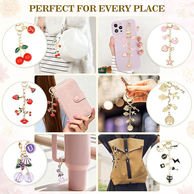 656Pcs Keychain Making Kit: Gold Jewelry Making Supplies Including 198 Charms 30 Keychain Clips with Organizer Box, Lip Gloss Key Chain Kits, Cute Bag Charm Kit for Backpacks DIY Crafts Accessories