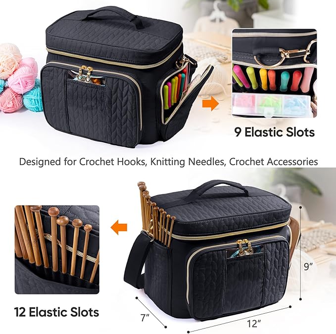 Crochet Bag Organizer - Yarn Bags for Crocheting - Crochet Storage Bag with Pockets for Crochet Hooks, Crochet Accessories - Yarn Organizers - Yarn Holders for Crocheting - Knitting Bags