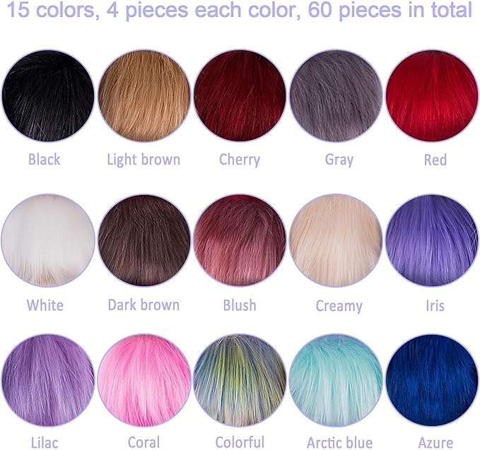 SIQUK 60 Pieces Faux Fur Pom Pom for Hats Fluffy Fox Pom Pom with Elastic Loop for Knitting Hats Beanies Scarves Gloves Keychains Bags（15 Colors, 4 Pcs/Color）