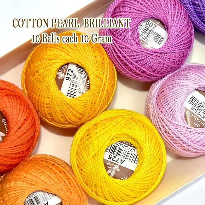 Double Mercerized Egyptian Long Staple Cotton Pearl Thread Ball 10 Grams Rainbow Color Embroidery Thread 10 Colors per Box for Crochet Hardanger Cross Stitch Hand Embroidery,Rainbow Light Color