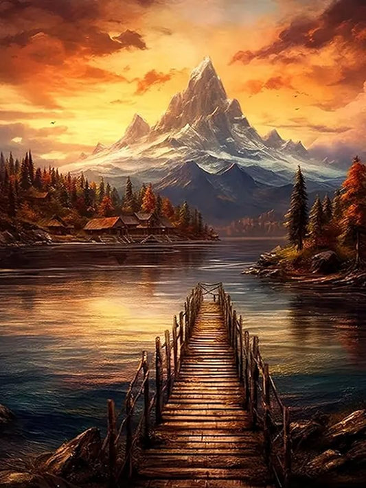 mrpwnle Mountain Diamond Art Kits for Adults, Mountain Sunset Diamond Painting for Kits Adult, 5D Landscape Diamonds Painting, DIY Full Round Drill Gem Art, Home Wall Decor 12X 16 Inch
