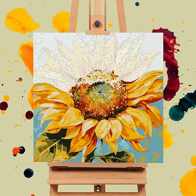 Framed Paint by Numbers Kit for Adults Beginners & Kids Ages 8-12, Sunflower Acrylic Easy Paint by Number with Frame, Watercolor Paint by Number Kits on Canvas Framed (12 * 12 Inch, without Easel)