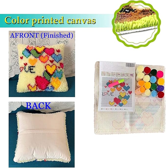 ZFFLYH Latch Hook Kit for Adults and Kids, Chickens Printed Pattern Canvas and Precut Wools, Pillow Cover Handcraft Printed Pillowcase Embroidery Set