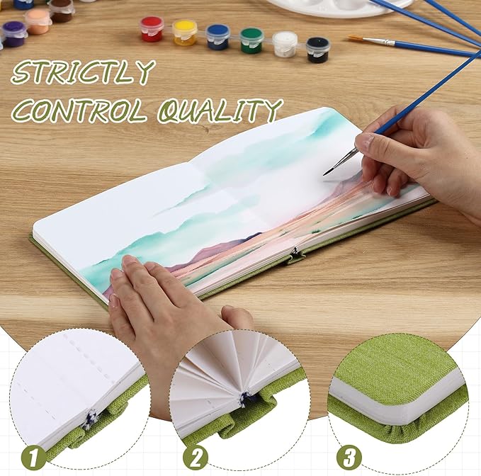 Dispowreath 5.5 x 5.5 in Watercolor Sketchbook Journal Square Watercolor Notebook Cold Press 140lb 300gsm Cotton Paper 48 Pages Journals Notebook Paper Pads(Green)