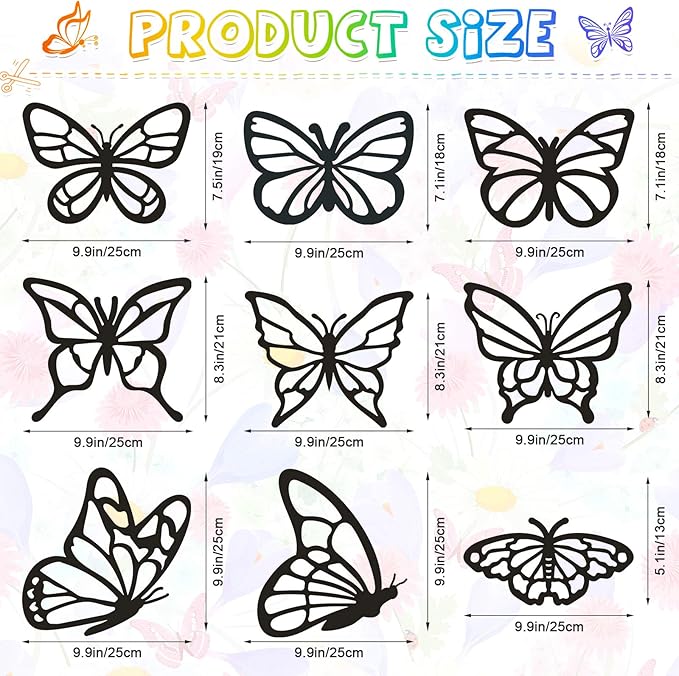 Zonon 9 Pcs Butterfly Suncatcher Craft Kit DIY for Window Stained Glass Effect Spring Summer School Classroom Tissue Art Craft with 12 Colors Large Paper Creative Activity Gift Decoration Party Favors
